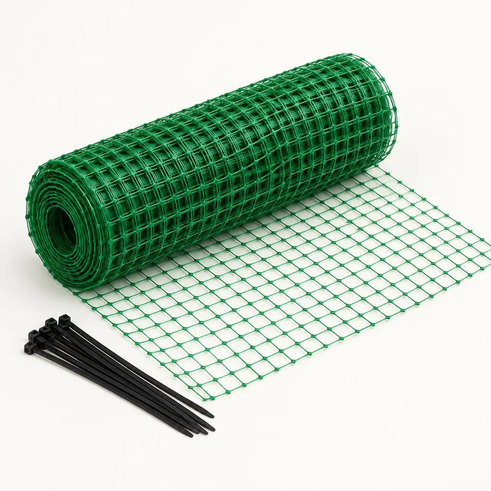 Illustrazione di un rotolo di rete verde con fascette nere